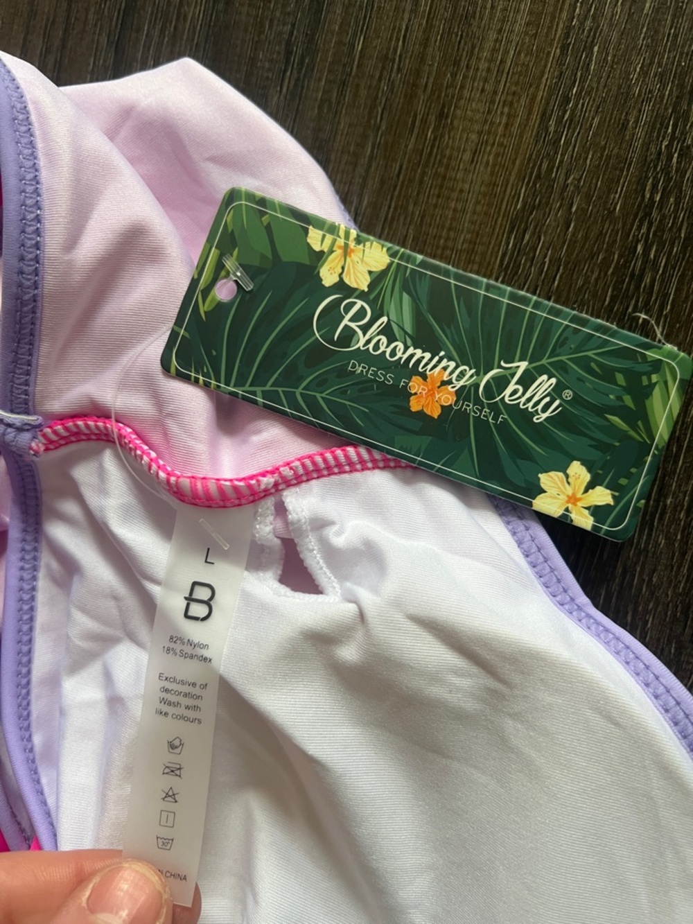 (12) NWT Blooming Jelly Hot Pink One-Piece Swimsuit with Lavender Trim - Picture 3 of 4